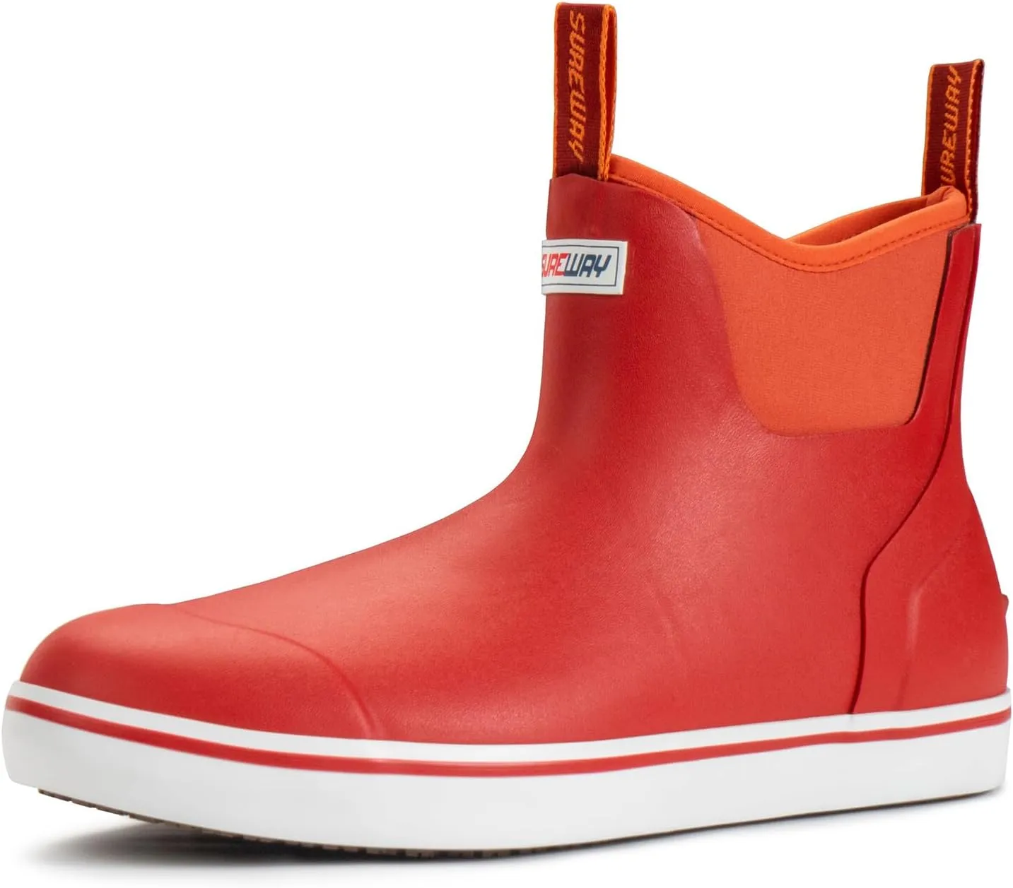 SUREWAY Women's Ankle Fishing Deck Boots for Women,Short Waterproof Neoprene Rubber Rain Boots,Lightweight Garden Work Shoes for Women,Upgraded Slip Resistant,Durable Comfortable,Red-v4,Size 8