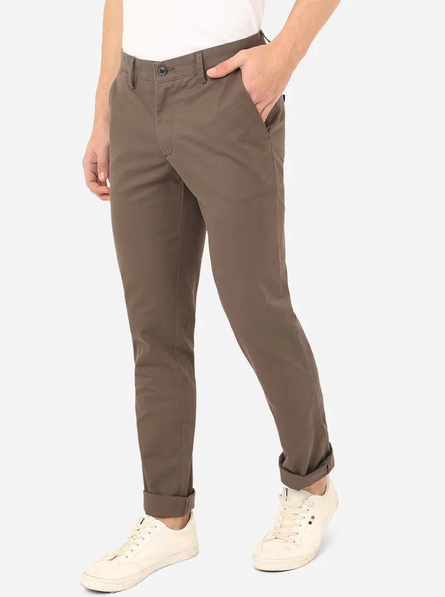 Taupe Brown Solid Uno Fit Casual Trouser | JadeBlue
