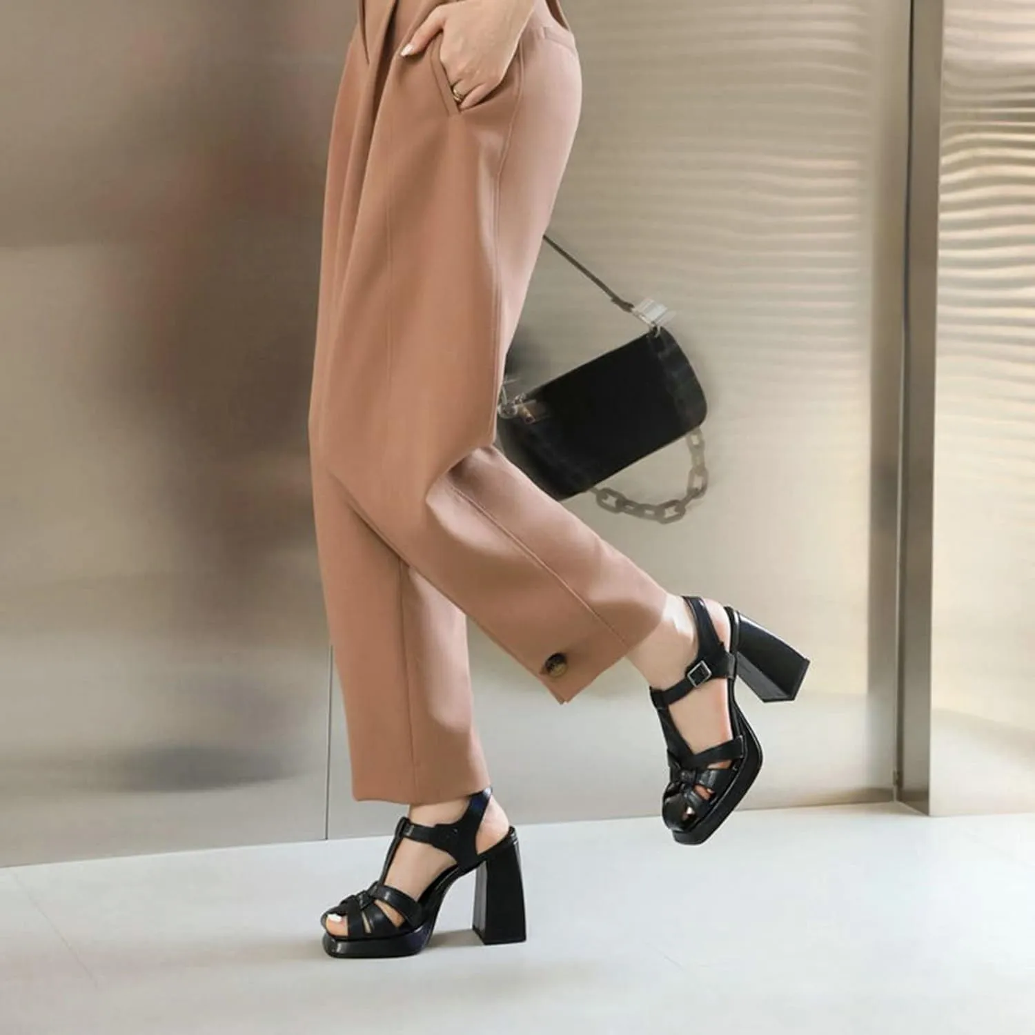 TNXZ Girl 's Platform High Heels Sandals Square Closed Toe Strappy Pumps Dress Party Summer Shoes for Daughters Prom