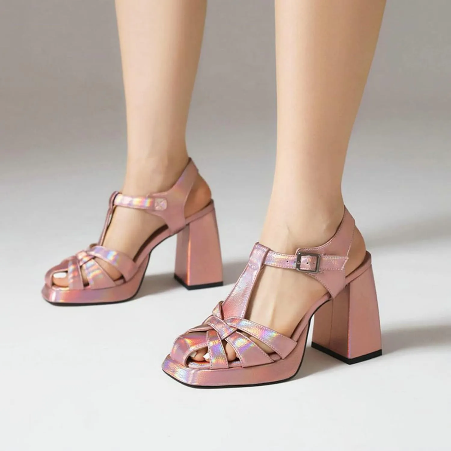 TNXZ Girl 's Platform High Heels Sandals Square Closed Toe Strappy Pumps Dress Party Summer Shoes for Daughters Prom