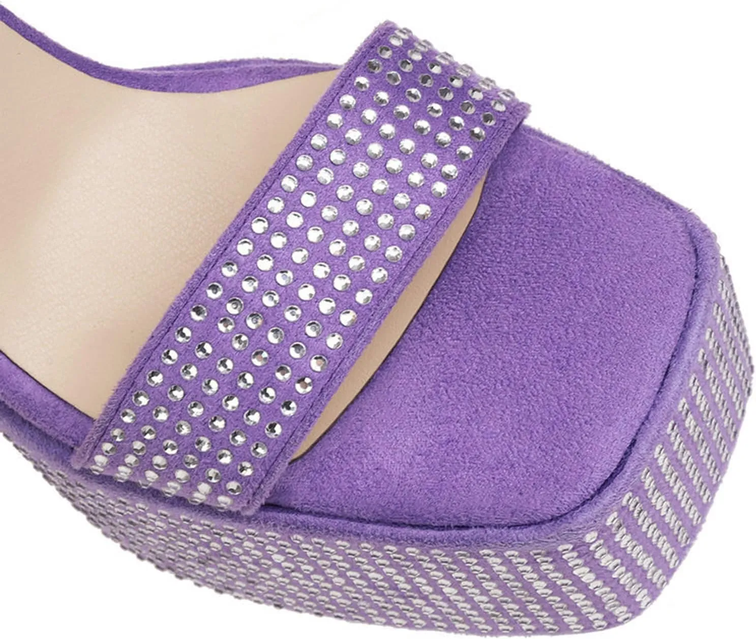 TNXZ Women's Girl Platform High Heels Sandals Rhinestones Square Open Toe Strappy Pumps Ankle Strap Dress Party Summer Shoes