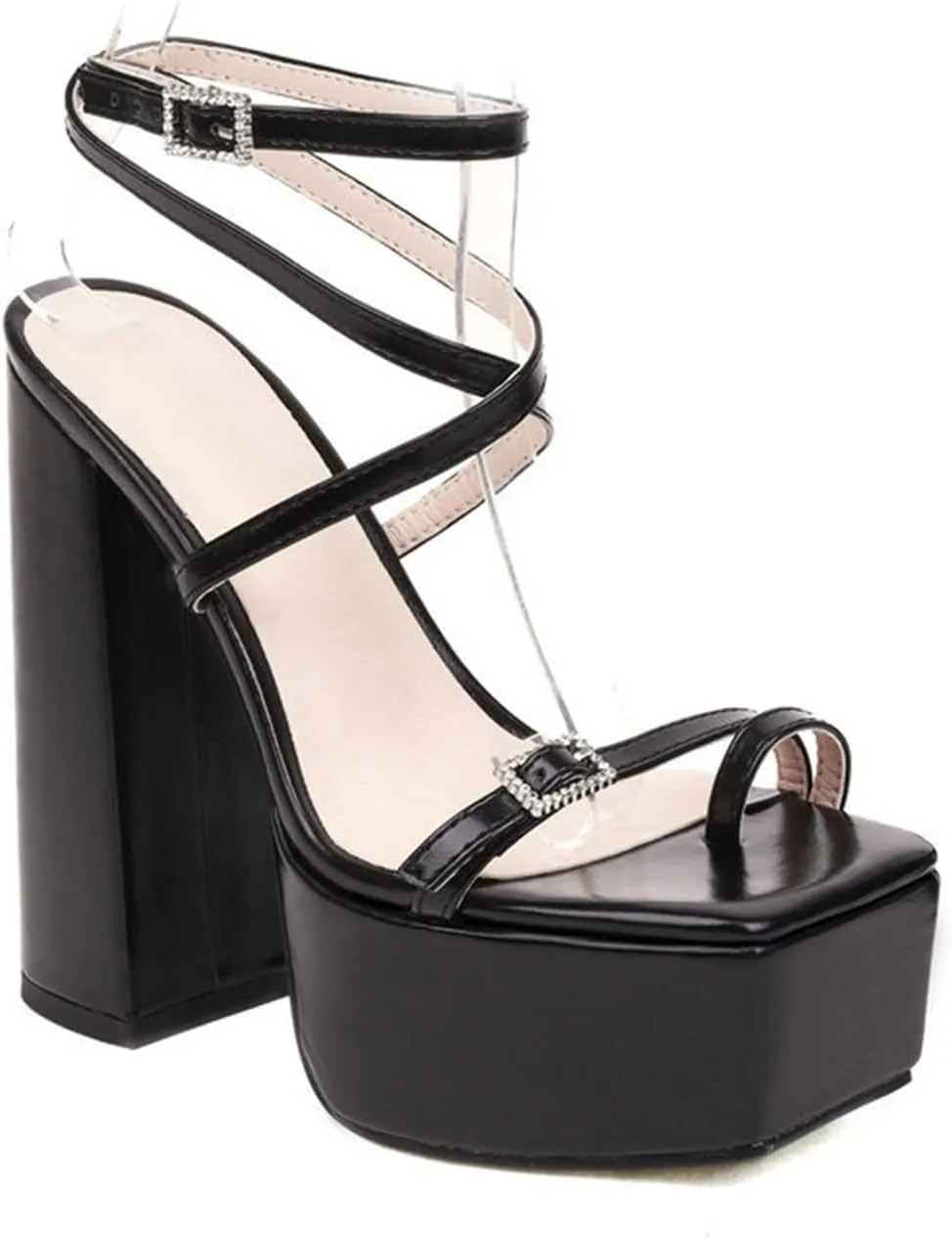 TNXZ Women's Girl Platform High Heels Sandals Square Open Toe Strappy Pumps Lace Up Dress Party Summer Shoes