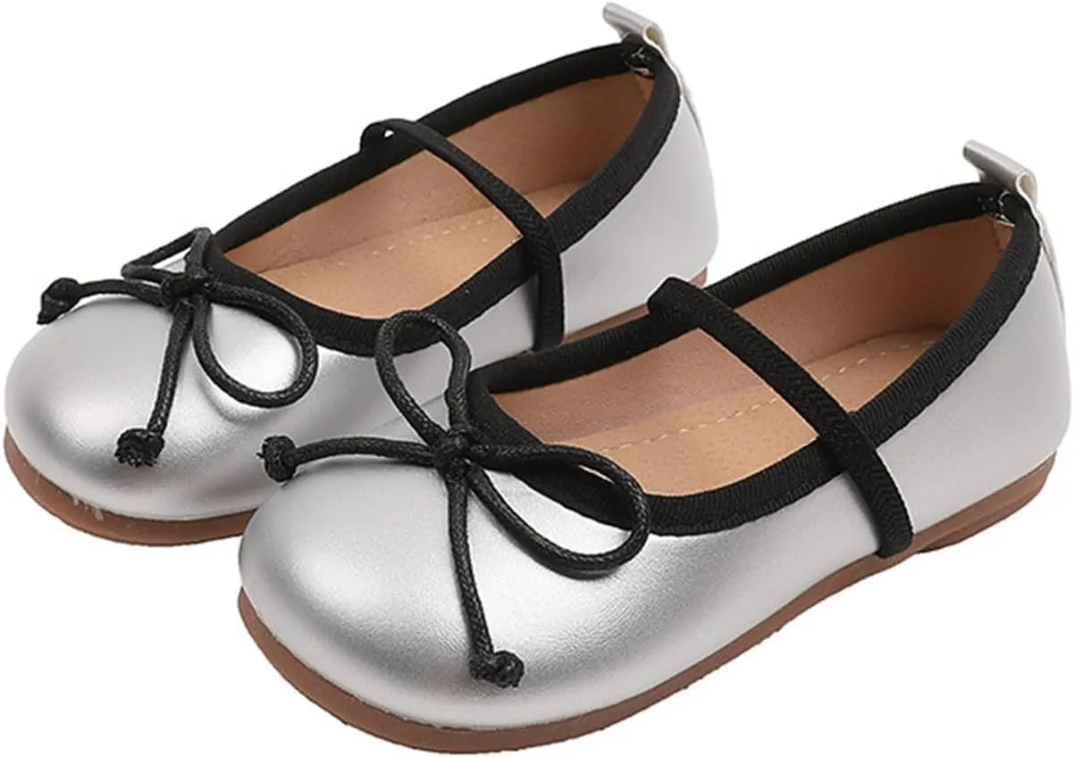 Toddler Girl Mary Jane Dress Shoes Non Slip Soft Sole Leather Bowknot School Shoes Kids Classic Ballerina Flat