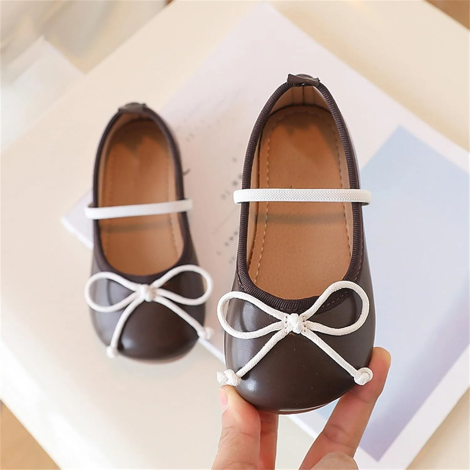 Toddler Girl Mary Jane Dress Shoes Non Slip Soft Sole Leather Bowknot School Shoes Kids Classic Ballerina Flat