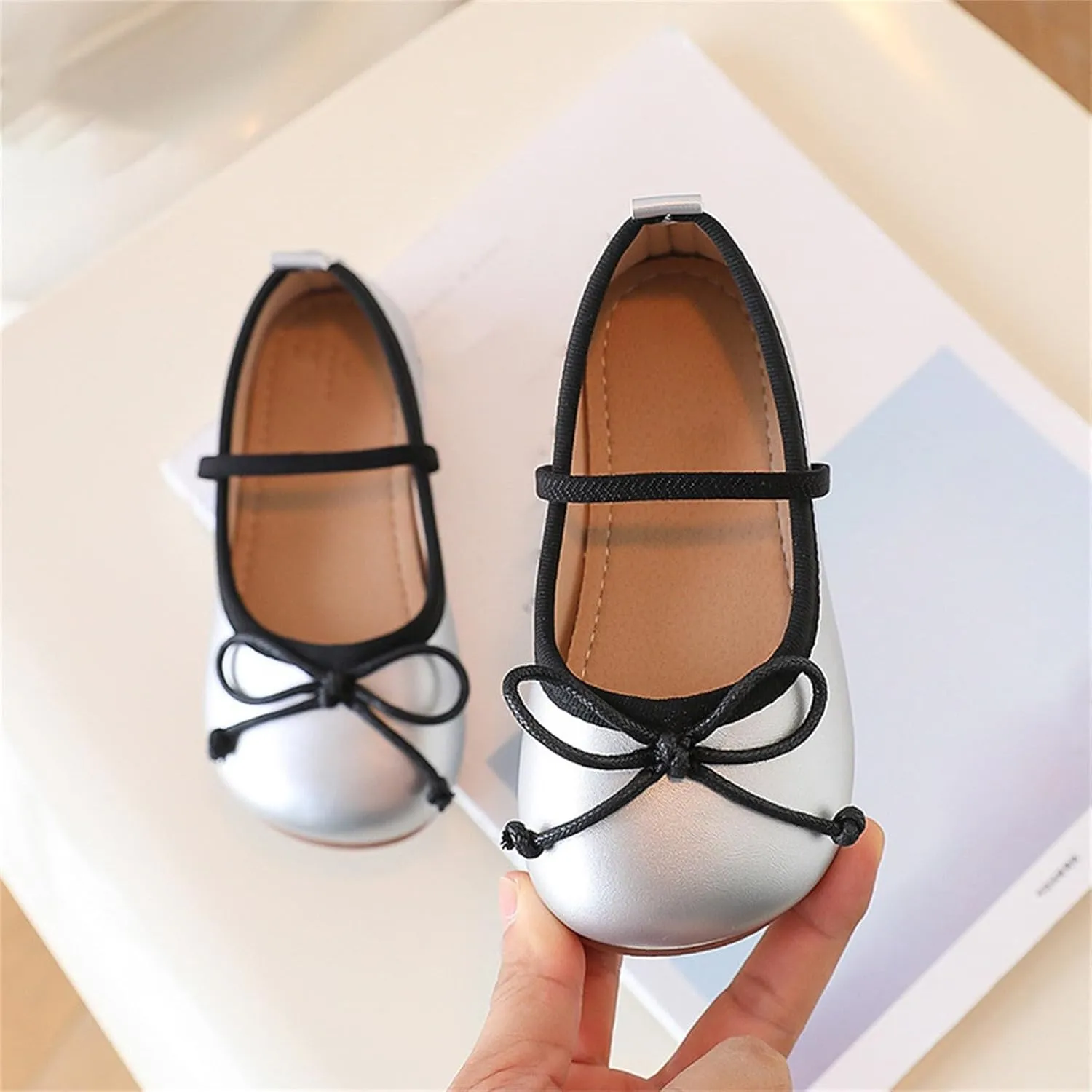 Toddler Girl Mary Jane Dress Shoes Non Slip Soft Sole Leather Bowknot School Shoes Kids Classic Ballerina Flat