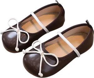 Toddler Girl Mary Jane Dress Shoes Non Slip Soft Sole Leather Bowknot School Shoes Kids Classic Ballerina Flat