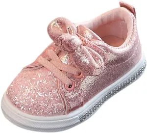 Toddler Girls Bowknot Glitter Sneakers Fashion Sparkly Sequin Slip On Strap Running Toddler Girl Running Shoes