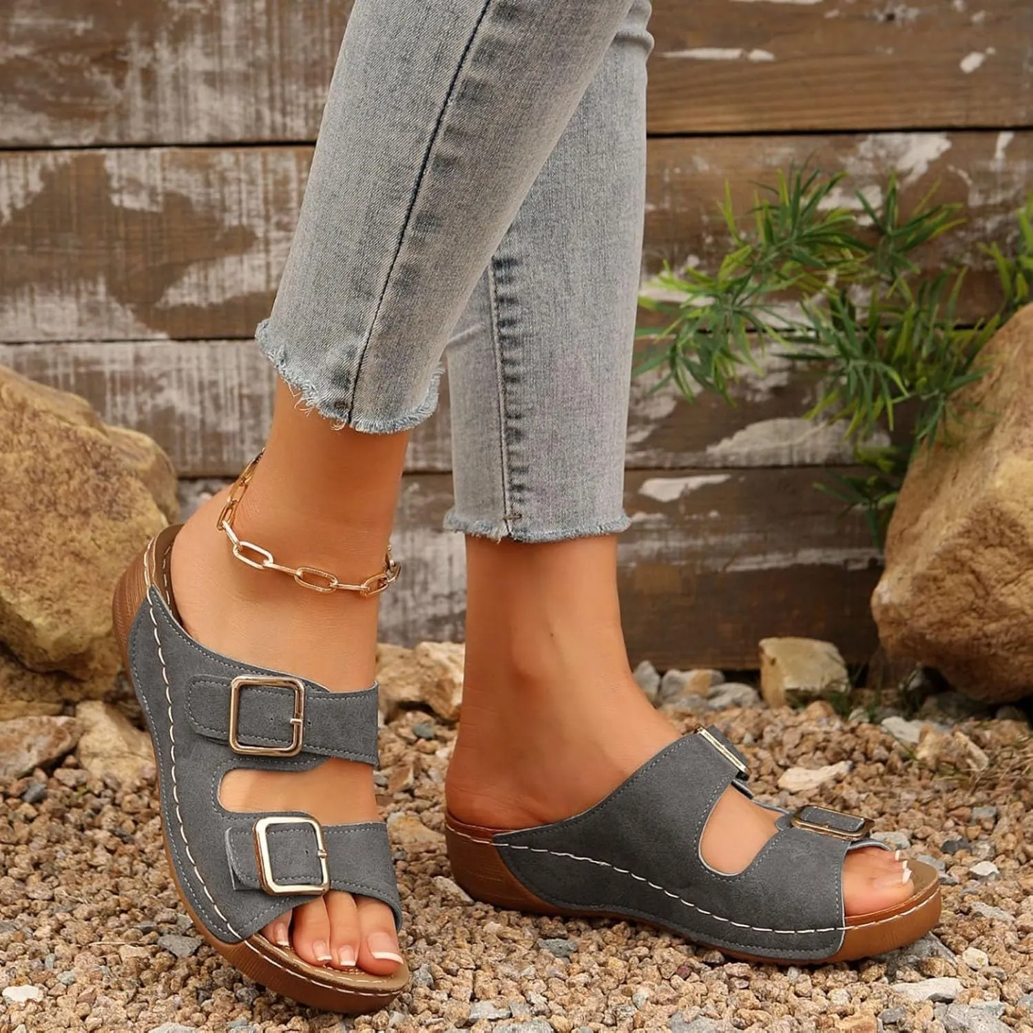Travel Orthopedic Sandals for Women Comfortable Beach Walking Shoes with Arch Support Summer 2025 Comfortable Dressy Casual Wedge Slippers Non Slip & Lightweight with Comfort Cushion Sole