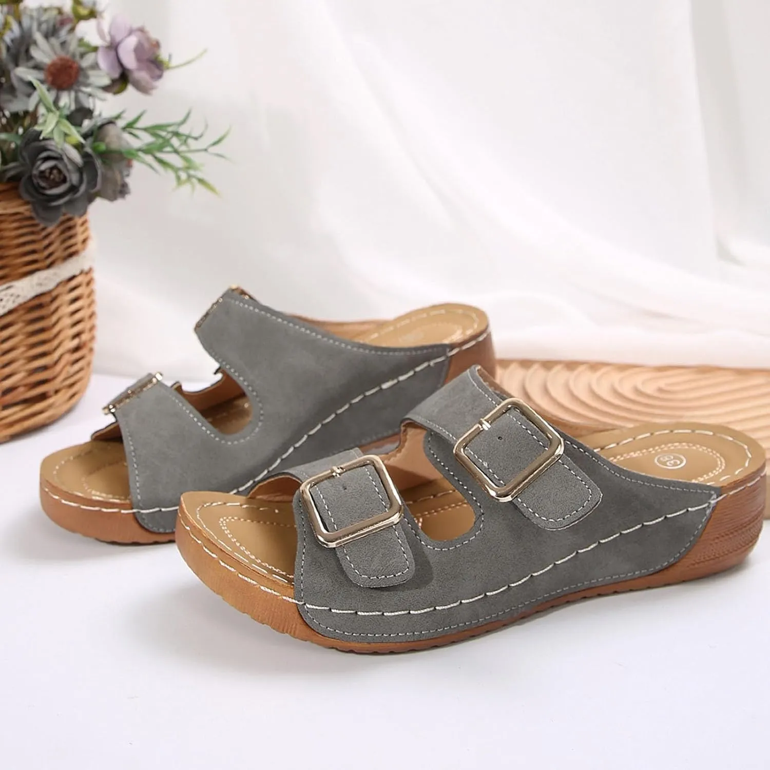 Travel Orthopedic Sandals for Women Comfortable Beach Walking Shoes with Arch Support Summer 2025 Comfortable Dressy Casual Wedge Slippers Non Slip & Lightweight with Comfort Cushion Sole