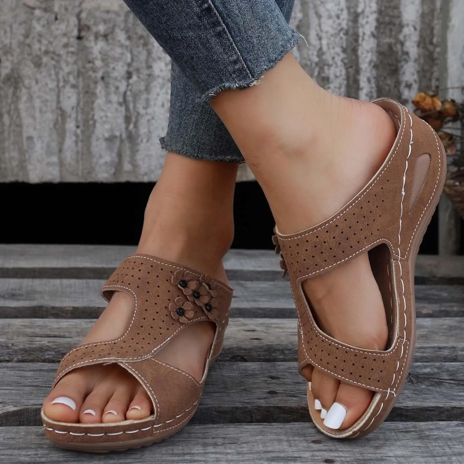 Wedge Sandals for Women 2025 Casual Orthopedic Sandals for Women Slip on Wide Width Shoes Fashion Trendy Summer Open Toe Sandal Summer Dressy Vacation Beach Shoes 2025
