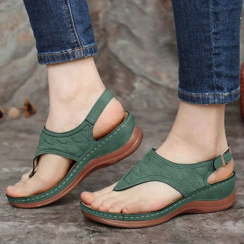 Wedge Sandals for Women 2025 Wide Width Orthopedic Flip Flops with Arch Support Summer Slip On Walking Shoes Adjustable Buckle Platform Flip Flops