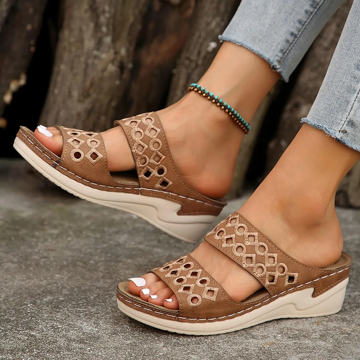 Women Wedge Sandals Comfortable Walking Casual Slip on Summer Shoes Womens Comfort Lightweight Platform Sandals