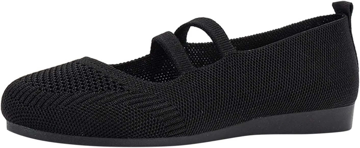 Womens Ballet Flats Shoes Comfort Walking Shoe, Breathable Crochet Knit Mesh Round Toe Dress Shoes Double Strap Shoe