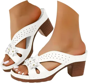 Womens Block Heels Sandals Summer Dressy Hollow Out Women's Sandals Peep Toe Fashion Chunky Heel Slip On Slides Slippers