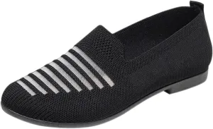 Women's Casual Shoes Summer Knit Slip On Walking Shoes Comfortable Low Heel Dress Sneaker Wide Width Mesh Breathable Sneakers