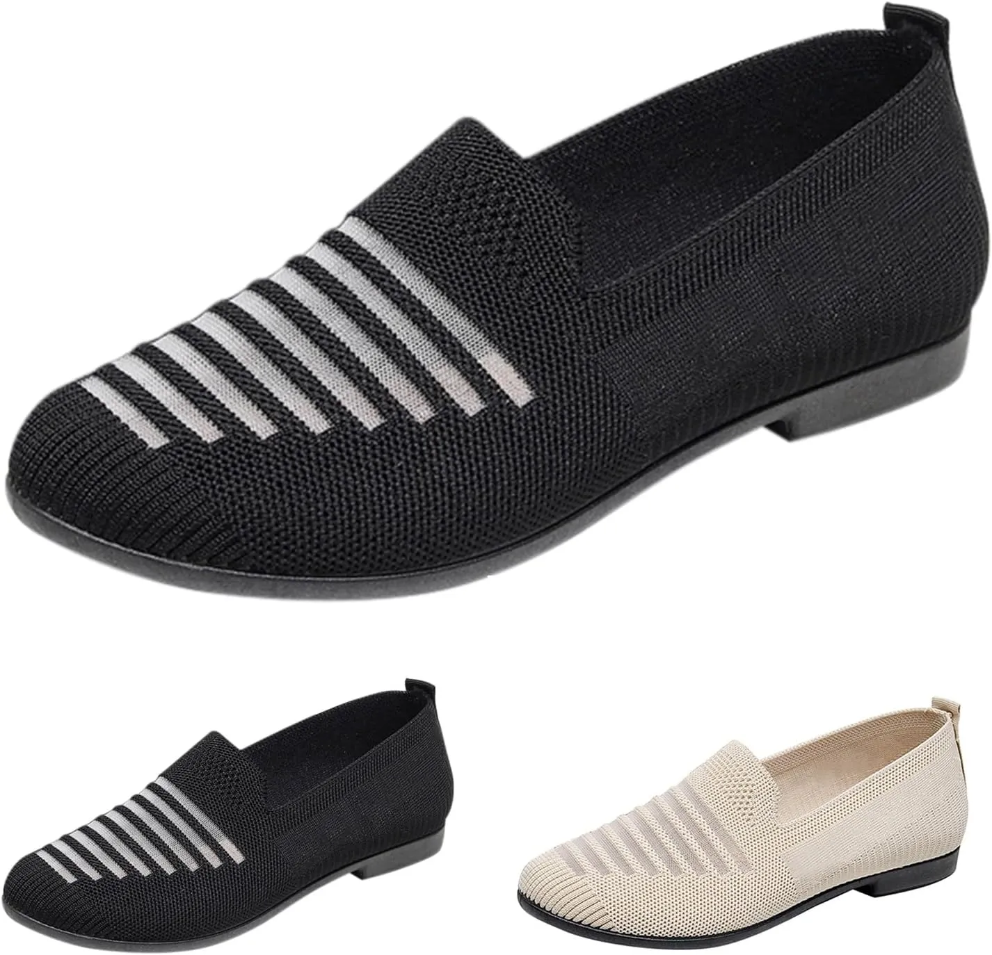 Women's Casual Shoes Summer Knit Slip On Walking Shoes Comfortable Low Heel Dress Sneaker Wide Width Mesh Breathable Sneakers