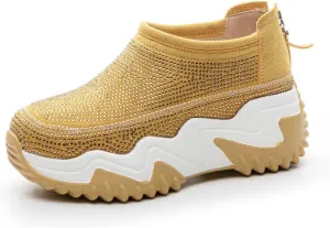 Women's Chunky Dad Sneakers - Aesthetic Hollow Out Platform Shoes Zipper Rhinestone Lightweight Casual Comfortable