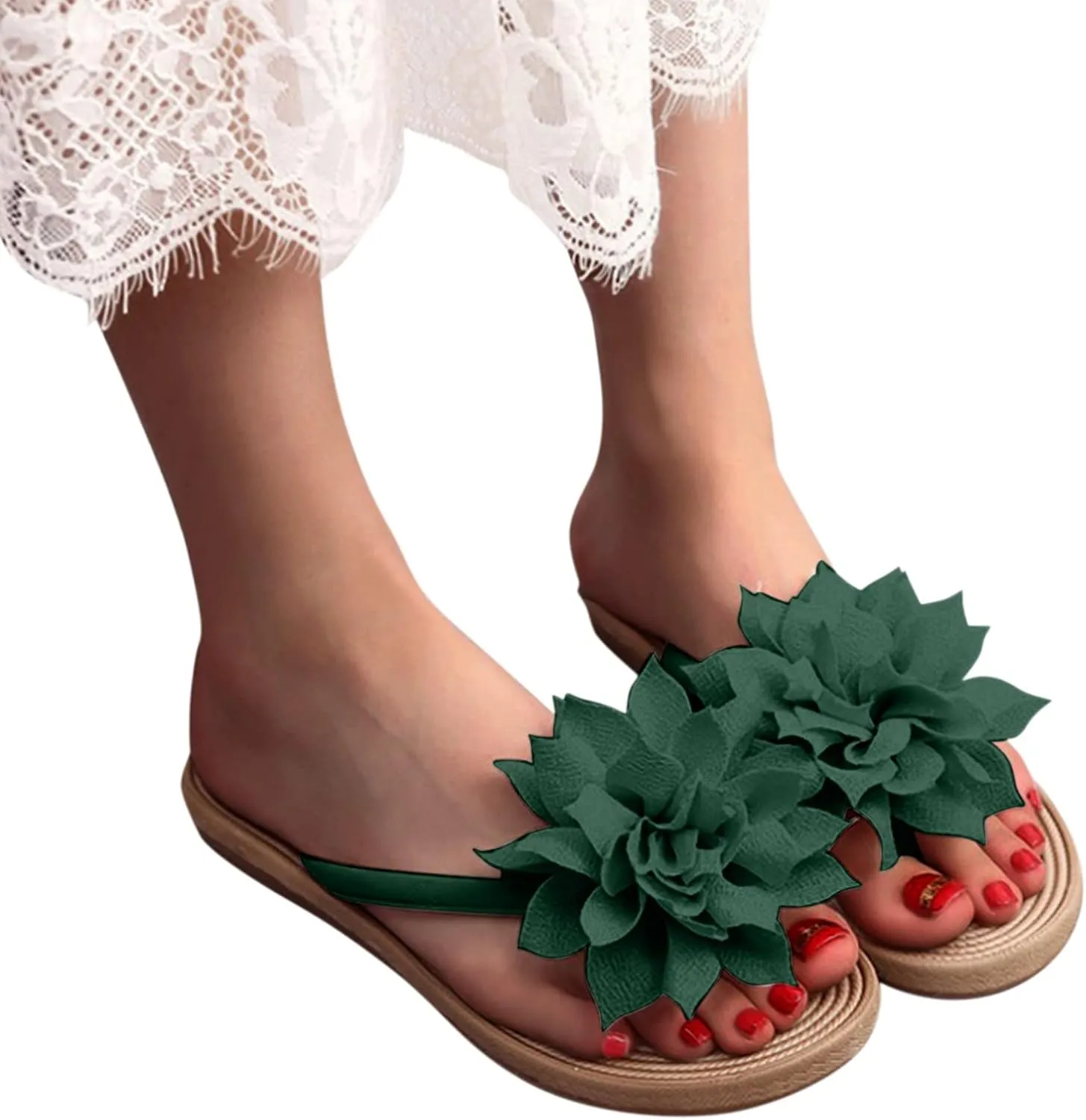 Womens Comfortable Flat Sandals Summer Slides Leather Slip On Open Toe Dressy Beach Adjustable Buckle Memory Foam Arch Support