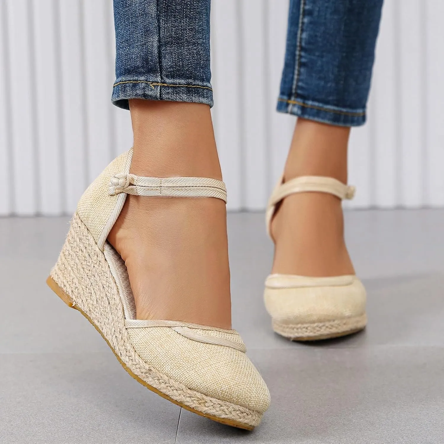 Womens Espadrilles Wedges Sandals Open Toe Platform Ankle Strap Summer Dress Shoes Espadrille Wedge Sandals for Women Dressy
