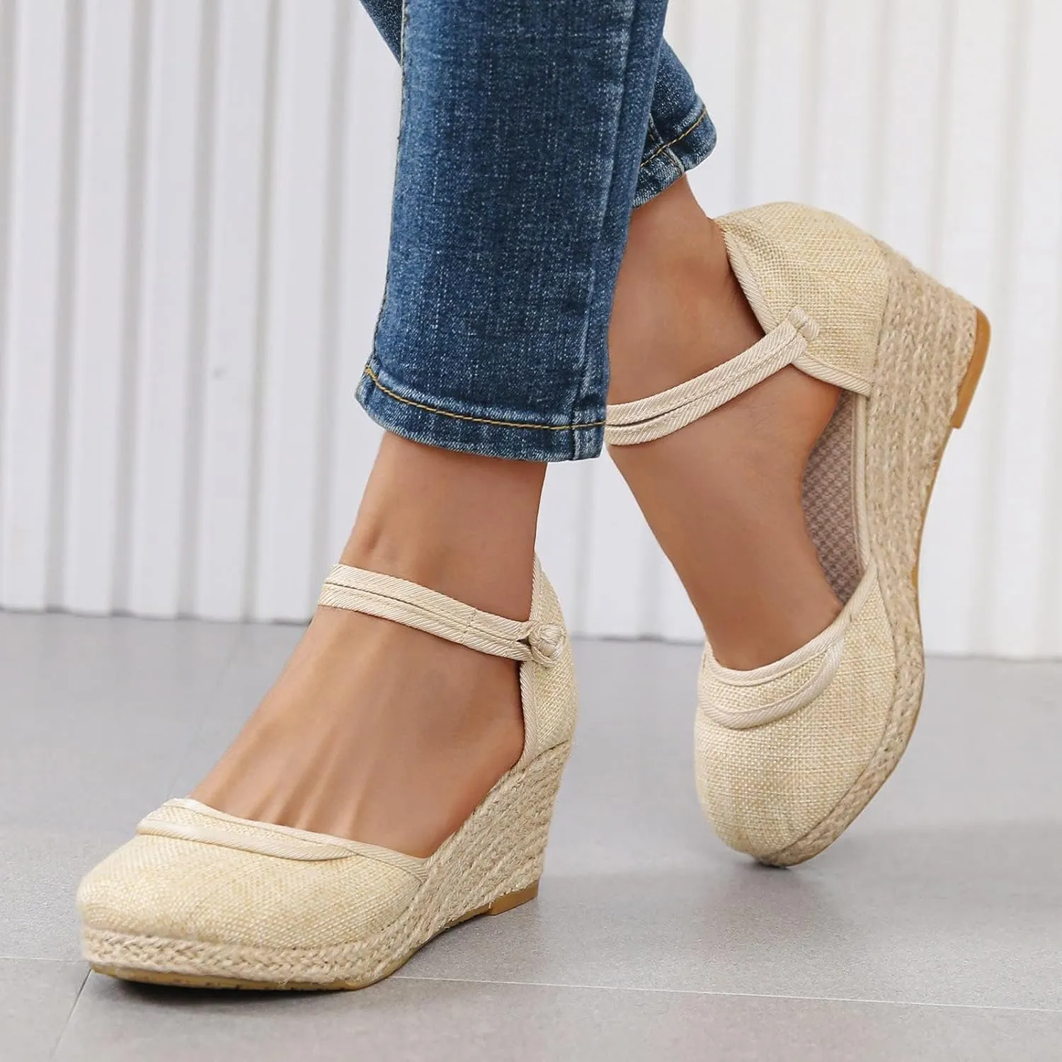Womens Espadrilles Wedges Sandals Open Toe Platform Ankle Strap Summer Dress Shoes Espadrille Wedge Sandals for Women Dressy