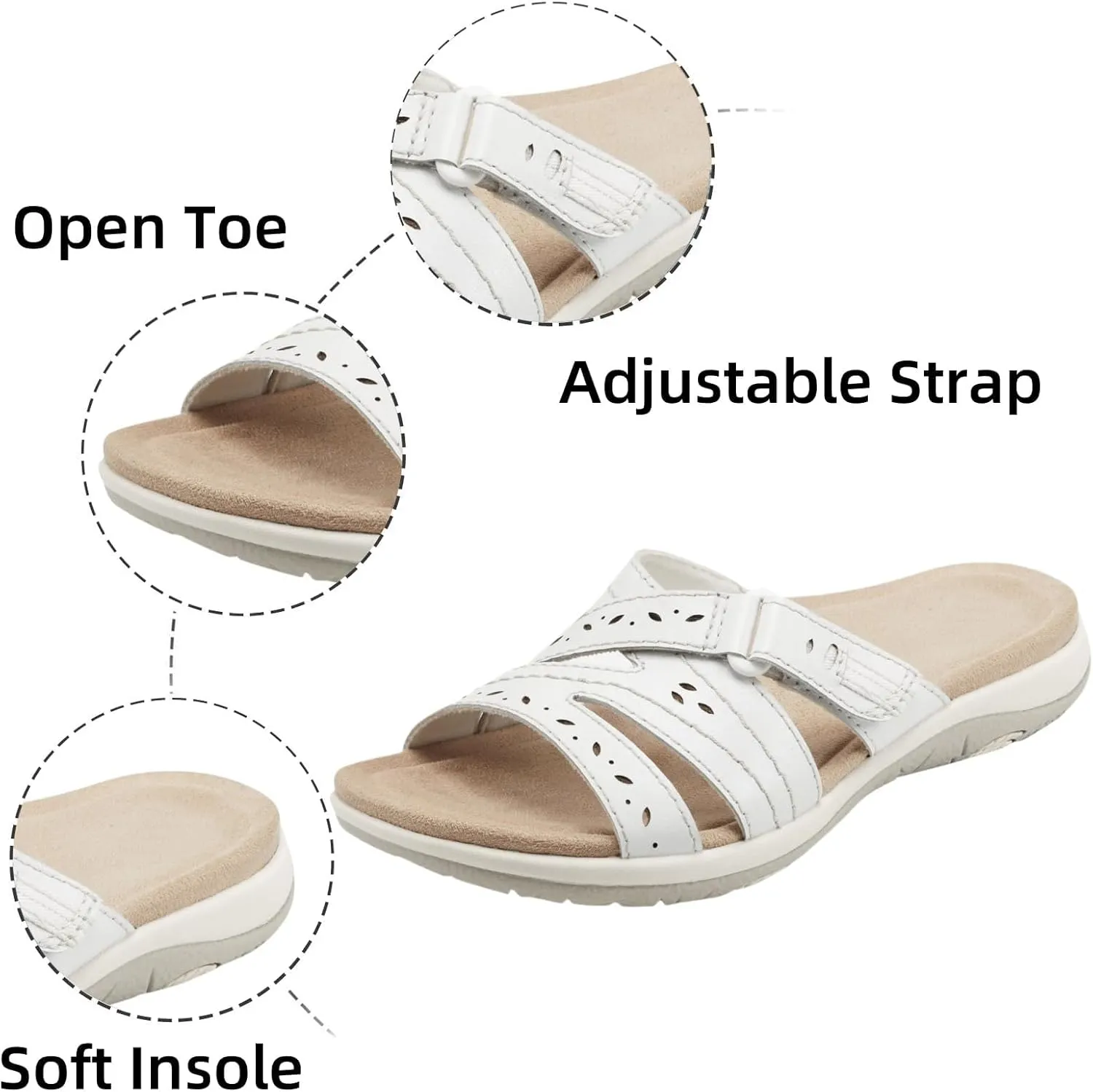 Womens Fashion Orthotic Slides Ladies Lightweight Slip Resistant Everyday Sandal Plantar Fasciitis Arch Support Comfortable Flats