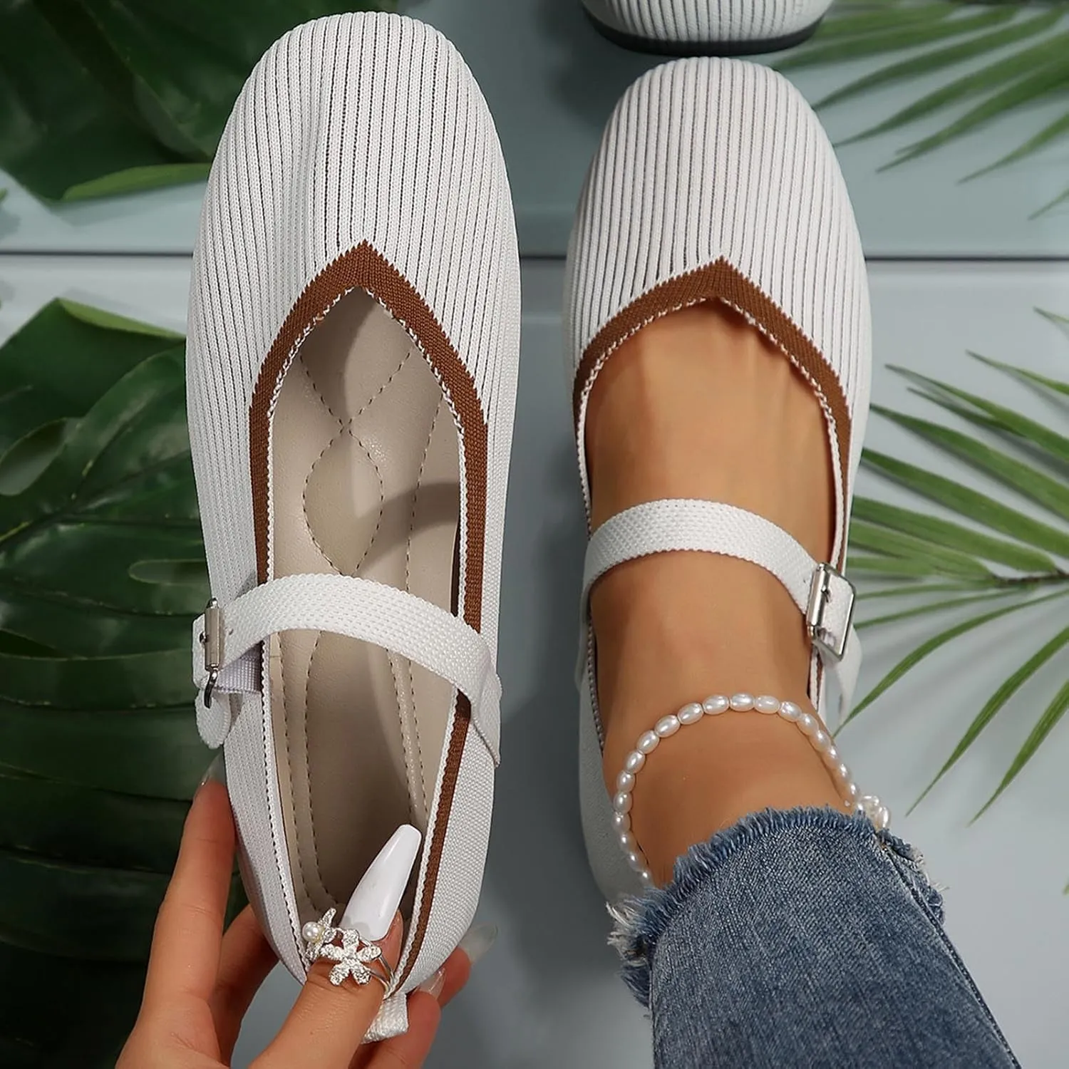 Women's Flat Shoes Flying Weave Round Toe Shallow Mouth Retro Colorblocking One Foot Stirrup Casual Work Single Shoes