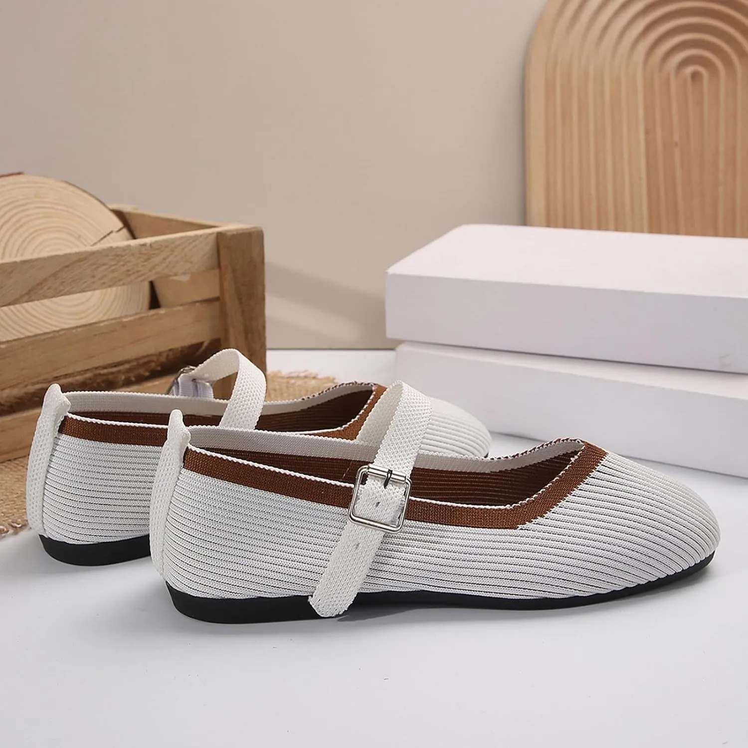 Women's Flat Shoes Flying Weave Round Toe Shallow Mouth Retro Colorblocking One Foot Stirrup Casual Work Single Shoes