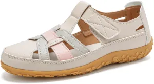 Womens Genuine Leather Sandals Woven Closed Toe Sandal Lightweight Non Slip Ankle Strap Shoes Boho Gladiator Beach Shoes for Outdoor Beach Daily
