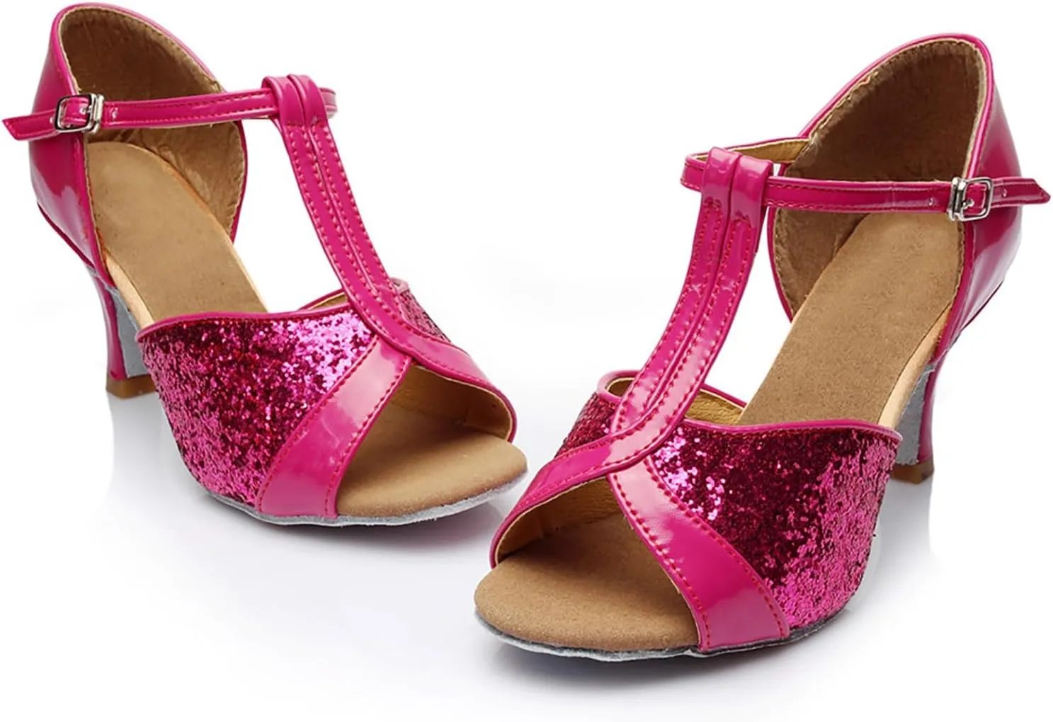 Women's Latin Dance Shoes Ballroom Performance Practice Dancing Shoes Sandal with Strap