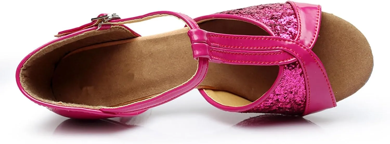 Women's Latin Dance Shoes Ballroom Performance Practice Dancing Shoes Sandal with Strap