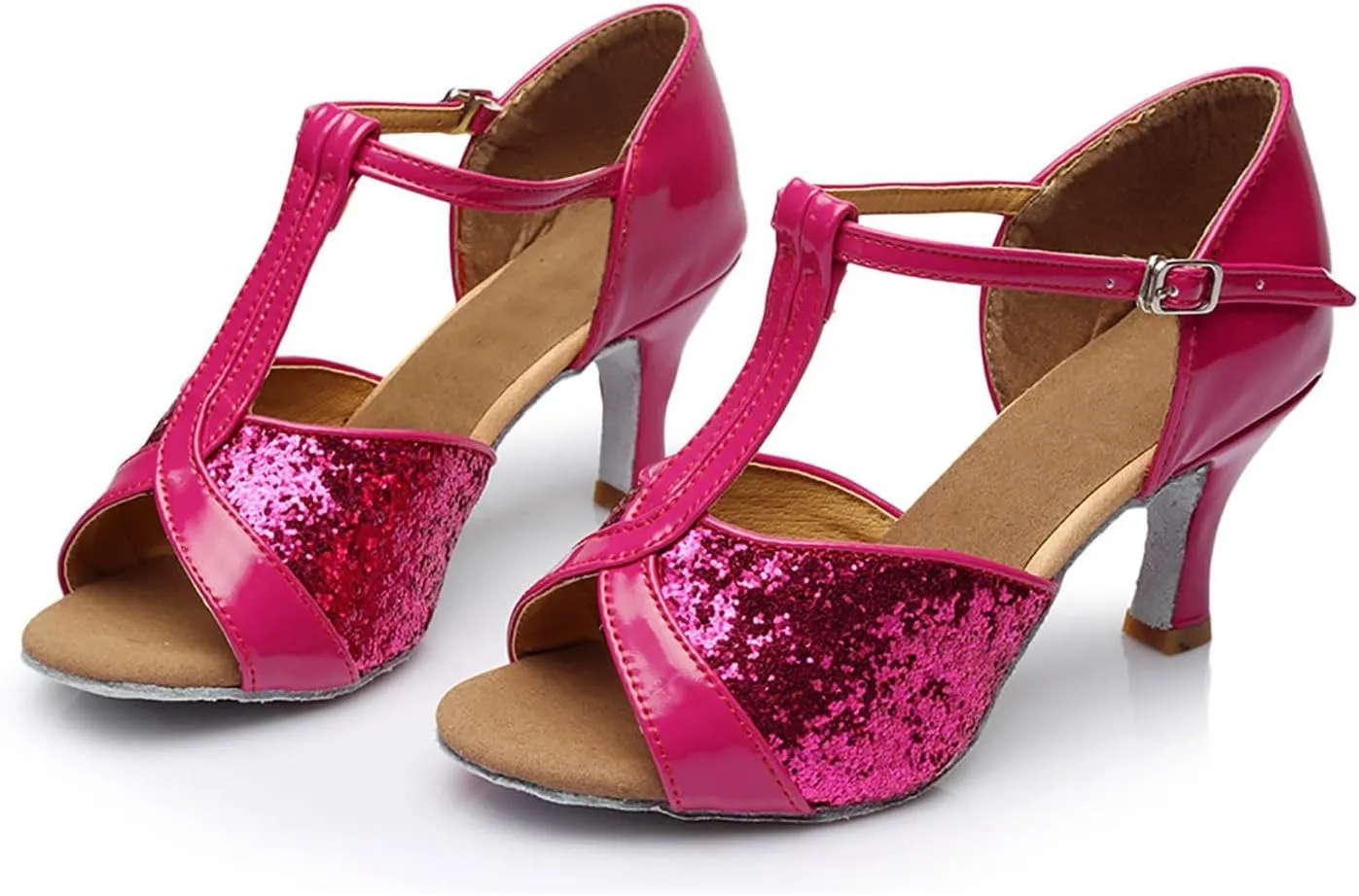 Women's Latin Dance Shoes Ballroom Performance Practice Dancing Shoes Sandal with Strap
