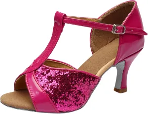 Women's Latin Dance Shoes Ballroom Performance Practice Dancing Shoes Sandal with Strap