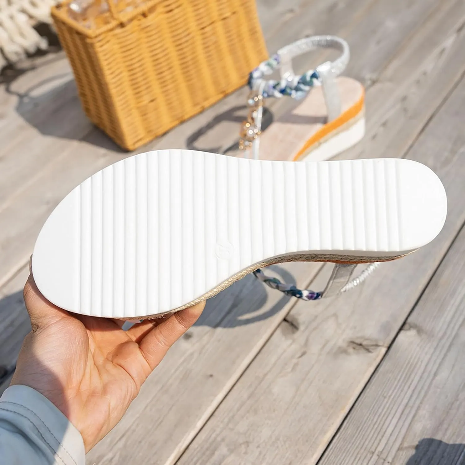 Women's Platform Espadrilles Bohemian Rhinestone Sandals For Women Fashion Wedge Heel Thick Sole Heightening Women's
