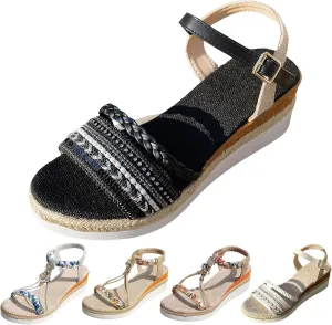 Women's Platform Espadrilles Bohemian Rhinestone Sandals For Women Fashion Wedge Heel Thick Sole Heightening Women's