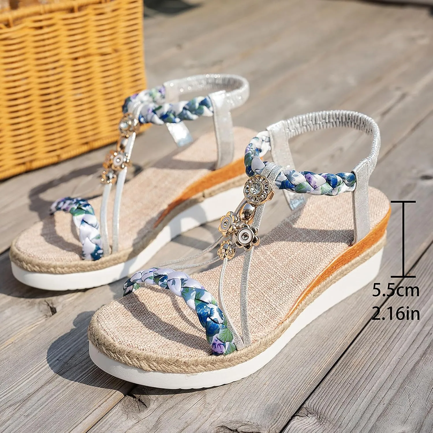 Women's Platform Espadrilles Bohemian Rhinestone Sandals For Women Fashion Wedge Heel Thick Sole Heightening Women's