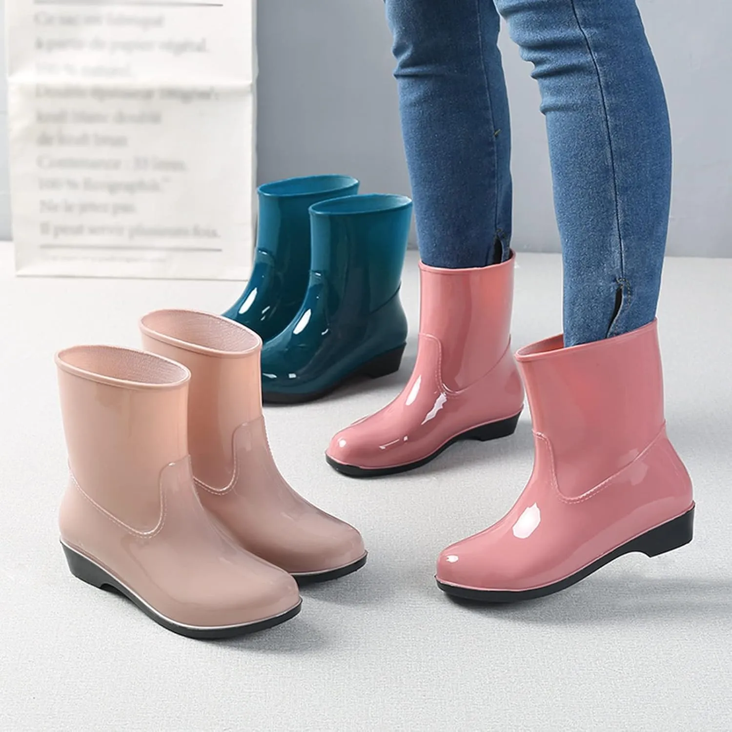 Womens Rain Boots Tall Waterproof Mens Grounded Footwear Booties To Wear with Dresses Work Barefoot Shoes Packable Tall Rain Boots for Women Waterproof Chelsea Boots