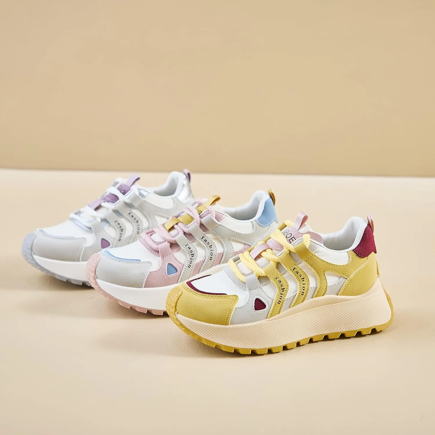 Women's Retro Platform Athletic Shoes Non-Slip Gym & Walking Shoes Lace-Up Breathable Chunky Sneakers
