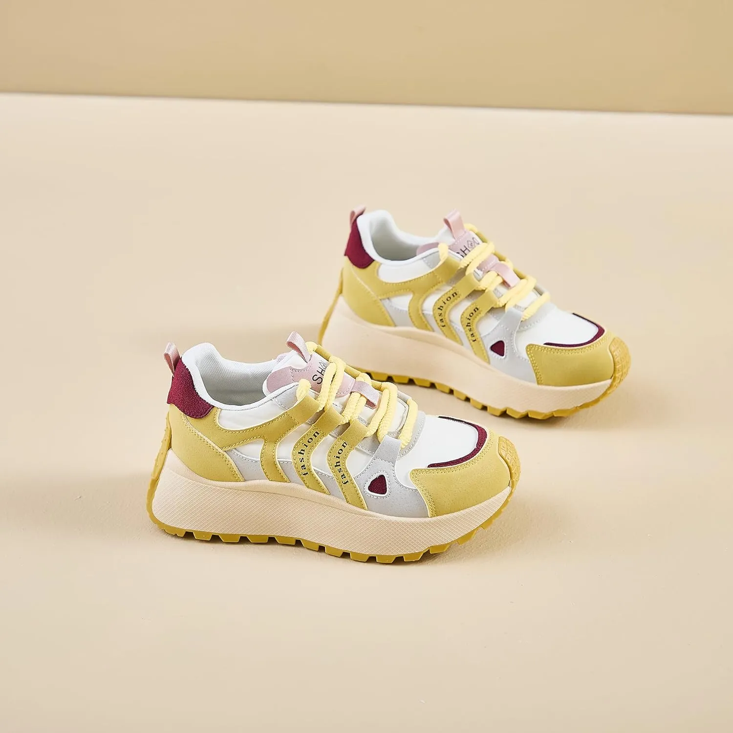 Women's Retro Platform Athletic Shoes Non-Slip Gym & Walking Shoes Lace-Up Breathable Chunky Sneakers