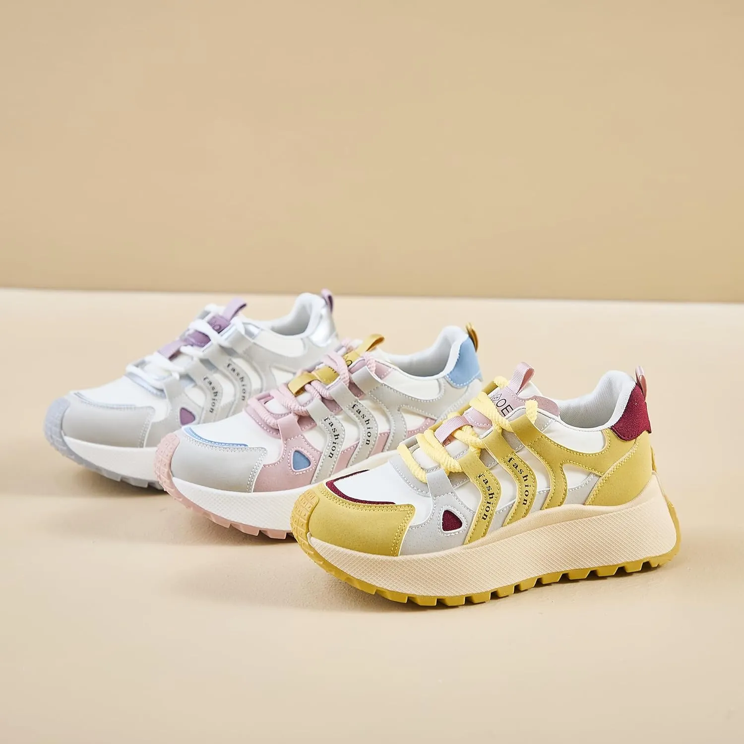 Women's Retro Platform Athletic Shoes Non-Slip Gym & Walking Shoes Lace-Up Breathable Chunky Sneakers