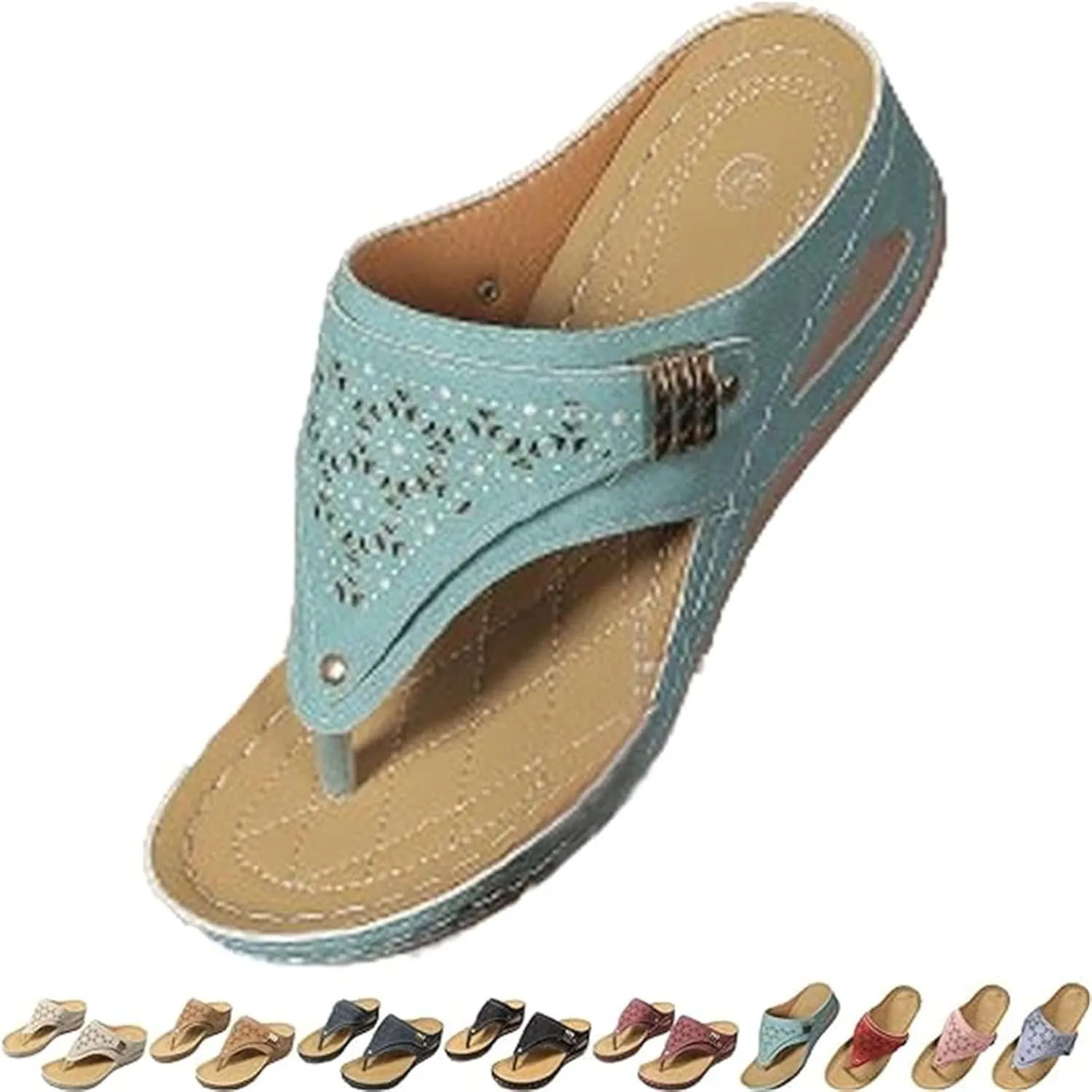 Womens Sandals 2025 Orthopedic Wide Width Slip-On Dressy Comfortable Summer Shoes Wedge Flip Flops Blue Spring