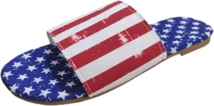 Womens Sandals Comfortable Red Star Stripe Pattern Summer Casual Slippers Wide Width Open Toe Shoes Basic Plain Slip On Slide Sandals