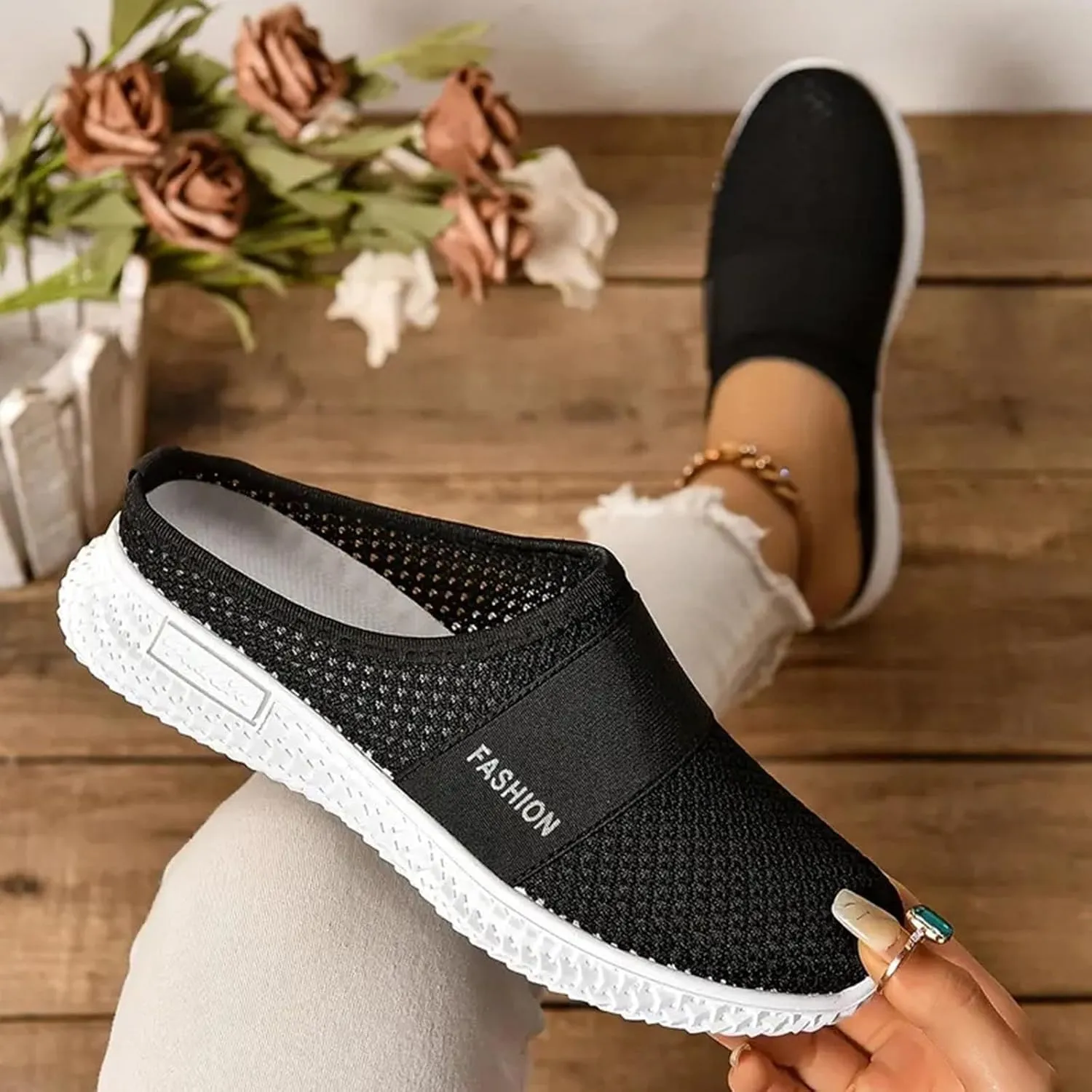 Womens Sandals Diabetic Air Cushion Slip on Shoes Orthopedic Support with Breathable Mesh Upper Non Slip Sole Lightweight Platform Sandal for Casual Walking Travel All Day Comfort 2025