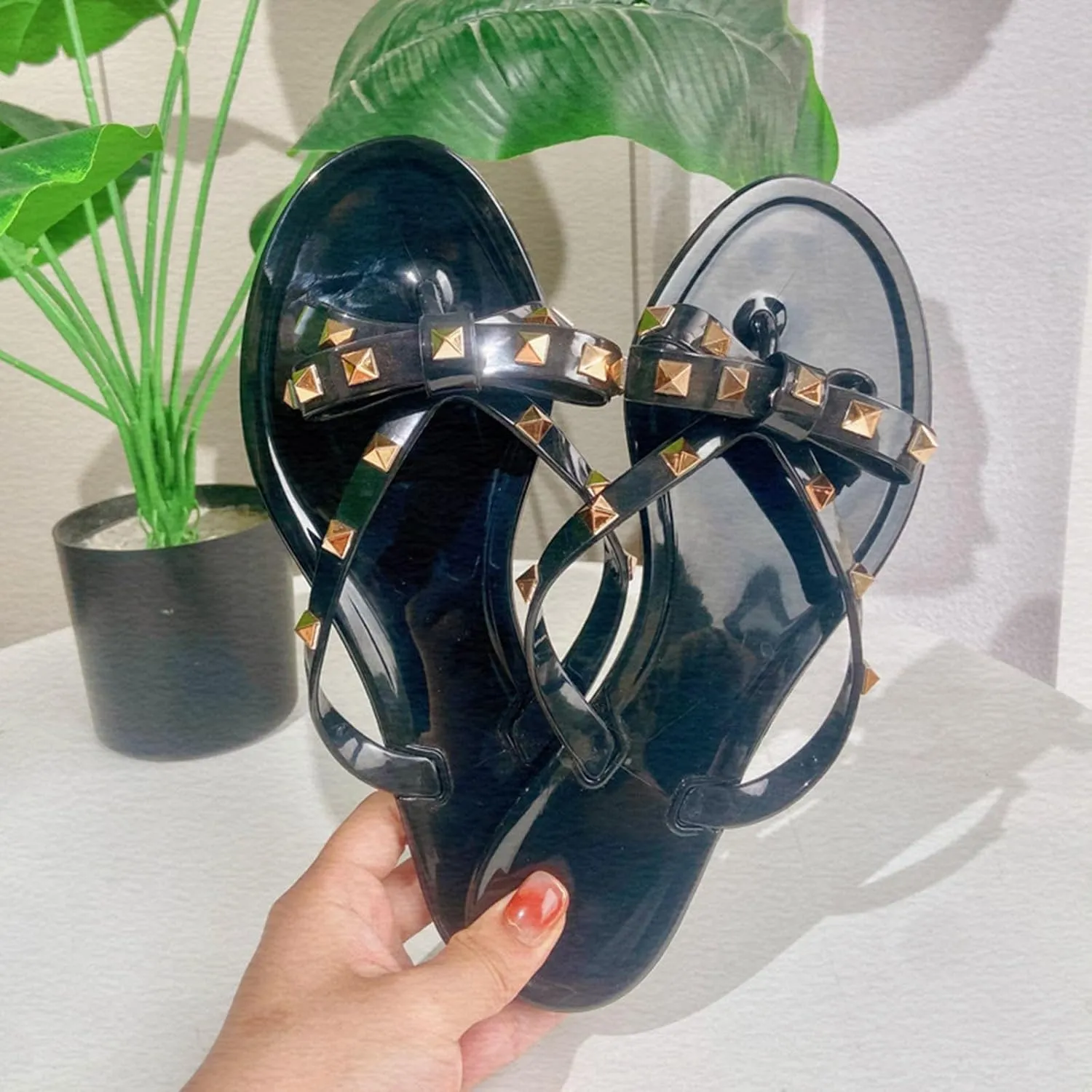 Women's Summer Fashion Flat Sandals,Women Flip Flops Thong Sandals with Bow Summer Bowtie Flat Beach Rain Shoes Flip Flops for Women