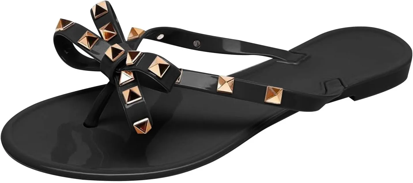 Women's Summer Fashion Flat Sandals,Women Flip Flops Thong Sandals with Bow Summer Bowtie Flat Beach Rain Shoes Flip Flops for Women