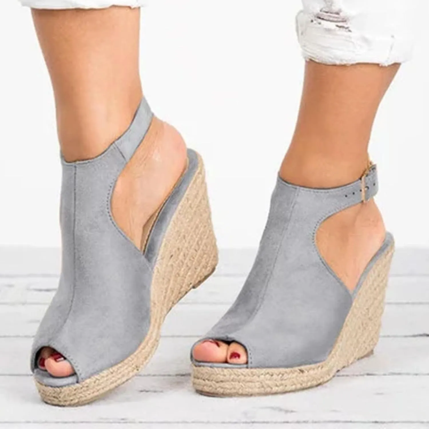Women's Wedge Espadrille Sandals Peep Open Toe Ankle Strap Platform Dressy Casual Sandals Fashion Comfortable High Heeled Wedges Concise Summer Dress Shoes with Adjustable Buckle
