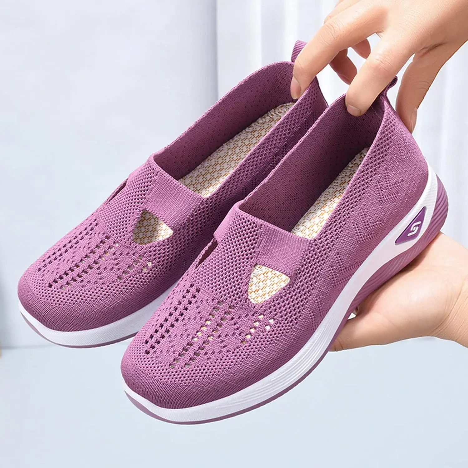 Women's Woven Orthopedic Breathable Soft Shoes Go Walking Slip on Foam Shoes Hands Free Slip in Sneakers Arch Support Shoes