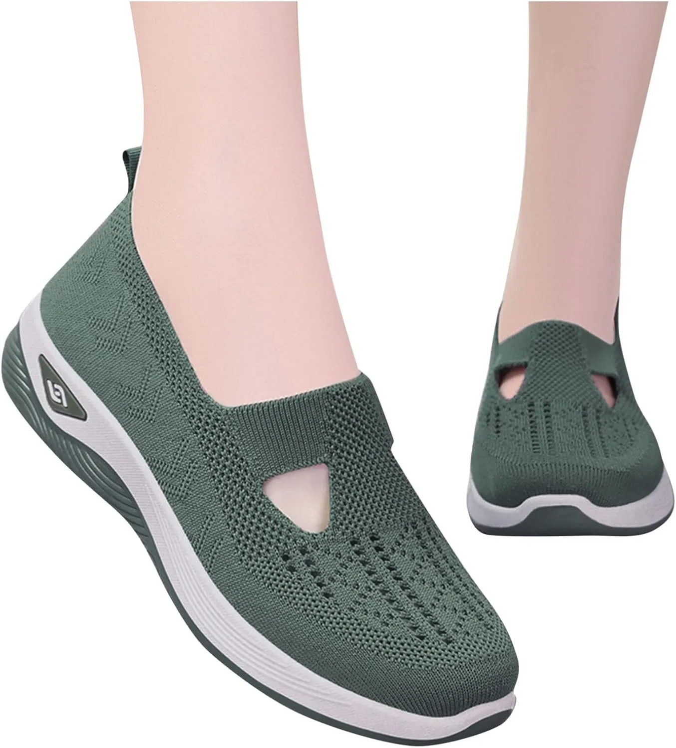 Women's Woven Orthopedic Breathable Soft Shoes Go Walking Slip on Foam Shoes Hands Free Slip in Sneakers Arch Support Shoes