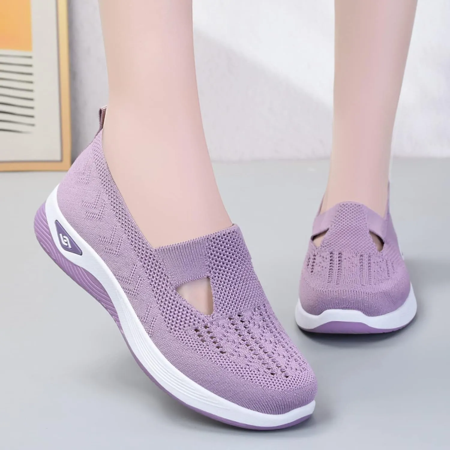 Women's Woven Orthopedic Breathable Soft Shoes Go Walking Slip on Foam Shoes Hands Free Slip in Sneakers Arch Support Shoes