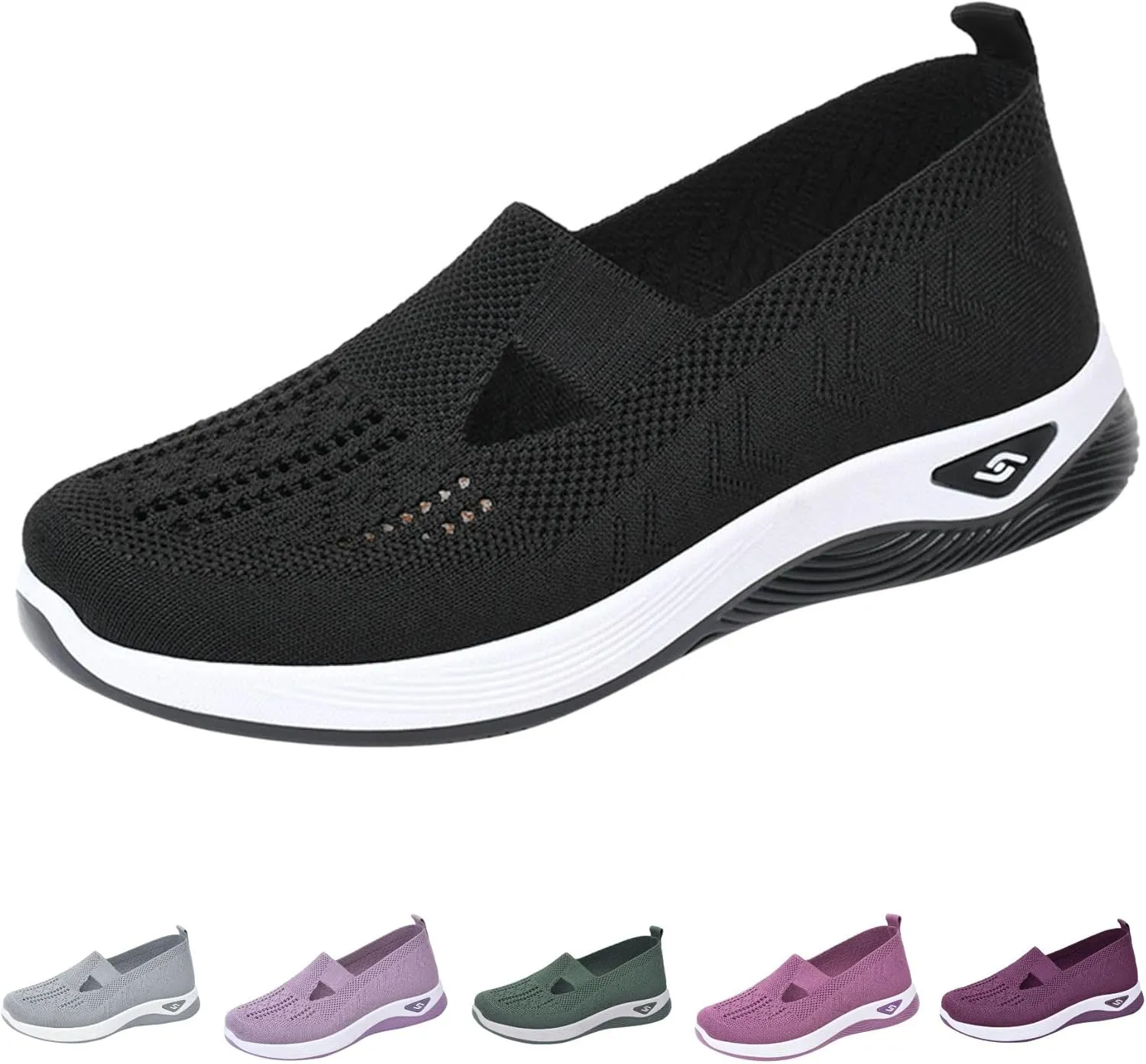 Women's Woven Orthopedic Breathable Soft Shoes Go Walking Slip on Foam Shoes Hands Free Slip in Sneakers Arch Support Shoes