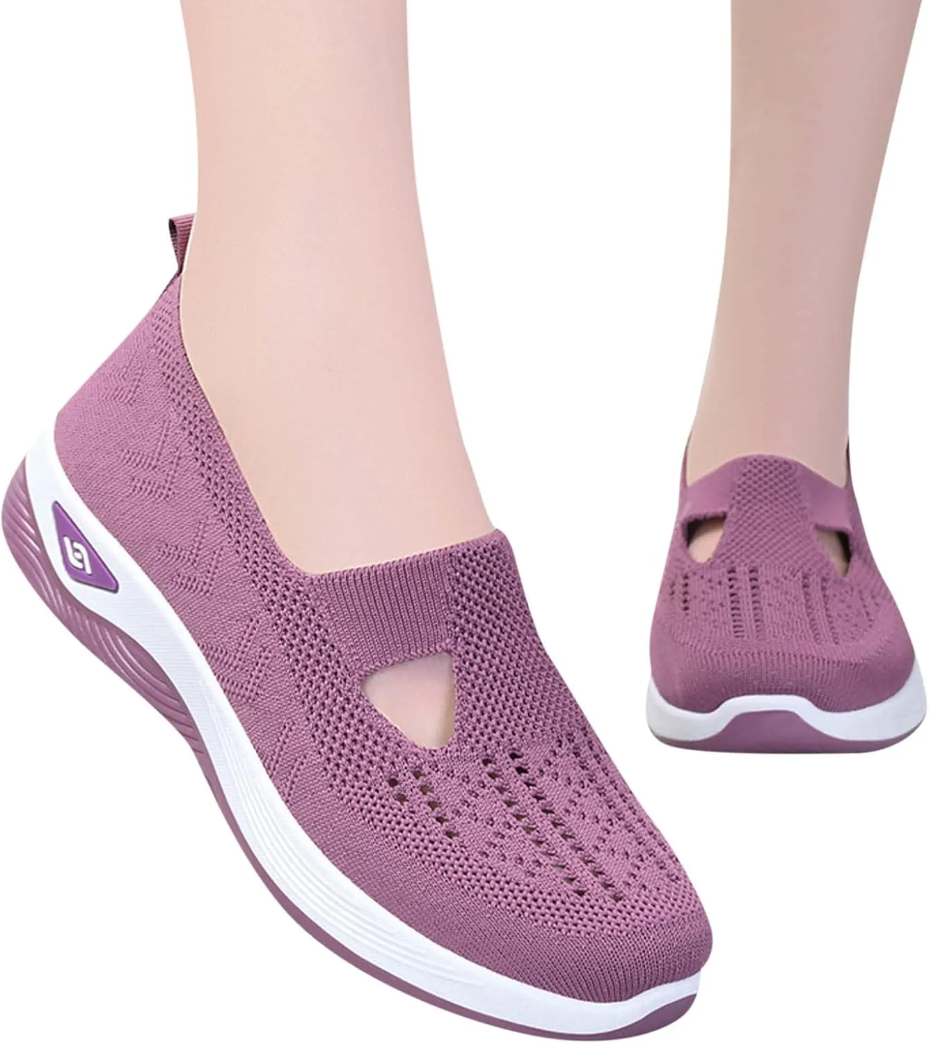 Women's Woven Orthopedic Breathable Soft Shoes Go Walking Slip on Foam Shoes Hands Free Slip in Sneakers Arch Support Shoes